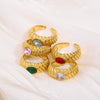 Wholesale Women's Stainless Steel Retro Personality Opening Ring With 18K Gold Plated Electroplating And Multicolor Zircon Inlay Geometric Pattern