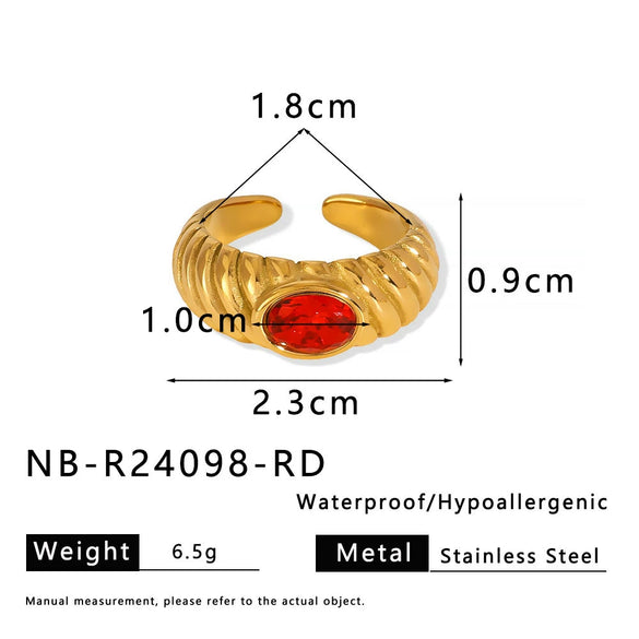 Wholesale Women's Stainless Steel Retro Personality Opening Ring With 18K Gold Plated Electroplating And Multicolor Zircon Inlay Geometric Pattern