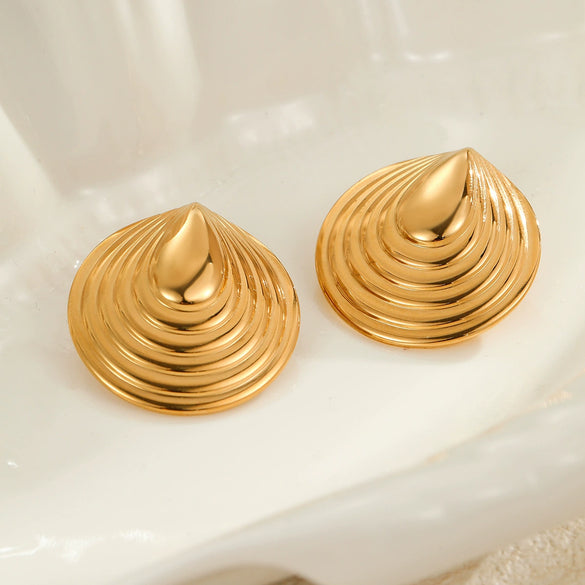 Wholesale Women's Stainless Steel Retro Style Irregular Arc Geometric Earrings With Electroplating