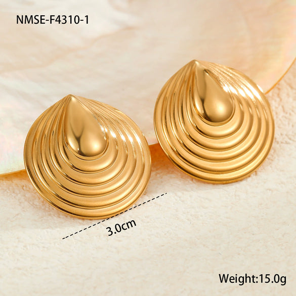 Wholesale Women's Stainless Steel Retro Style Irregular Arc Geometric Earrings With Electroplating