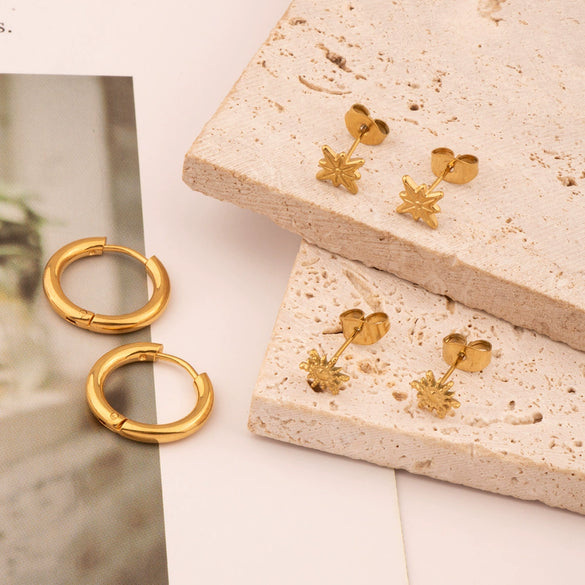 Wholesale Women's Stainless Steel Rhombus Earrings Set With Pvd Furnace Vacuum Real Gold Plating Little Fresh And Minimalist Style