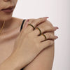 Wholesale Women's Stainless Steel Ring Inlaid With Green Glass Stone Pvd Plated 18K Gold Geometric Light Luxury Handmade Jewelry