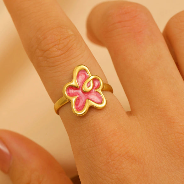 Wholesale Women's Stainless Steel Ring Retro Inlaid Colored Stone Geometric Star Pattern Electroplated