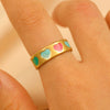 Wholesale Women's Stainless Steel Ring Retro Inlaid Colored Stone Geometric Star Pattern Electroplated