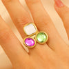 Wholesale Women's Stainless Steel Ring Retro Inlaid Colored Stone Geometric Star Pattern Electroplated