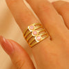 Wholesale Women's Stainless Steel Ring Retro Inlaid Colored Stone Geometric Star Pattern Electroplated