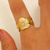 Wholesale Women's Stainless Steel Ring Retro Inlaid Colored Stone Geometric Star Pattern Electroplated