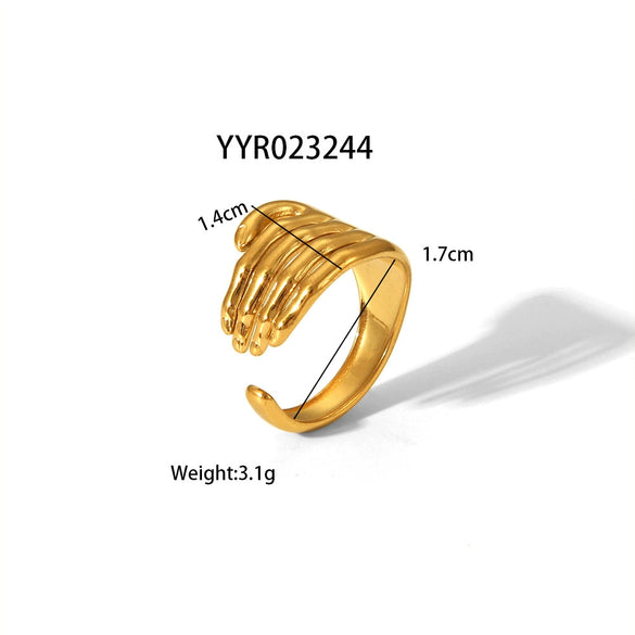 Wholesale Women's Stainless Steel Ring With Geometric Design And Pvd Furnace Real Gold Electroplating Exaggerated Fashion Lines