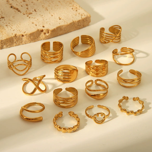 Wholesale Women's Stainless Steel Ring With Geometric Design And Pvd Furnace Real Gold Electroplating Exaggerated Fashion Lines