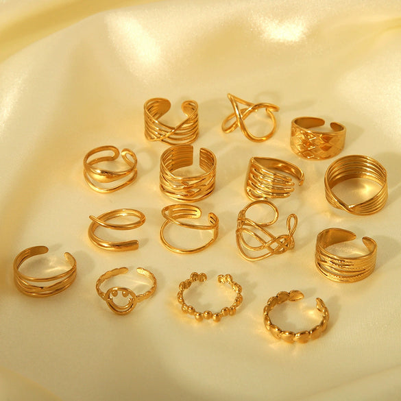 Wholesale Women's Stainless Steel Ring With Geometric Design And Pvd Furnace Real Gold Electroplating Exaggerated Fashion Lines
