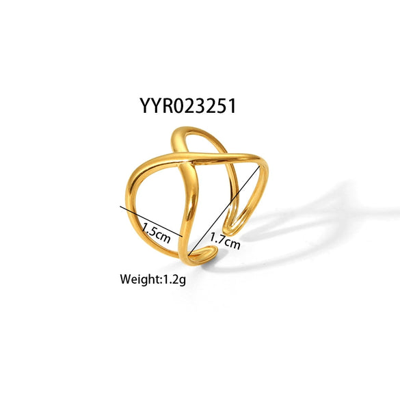 Wholesale Women's Stainless Steel Ring With Geometric Design And Pvd Furnace Real Gold Electroplating Exaggerated Fashion Lines