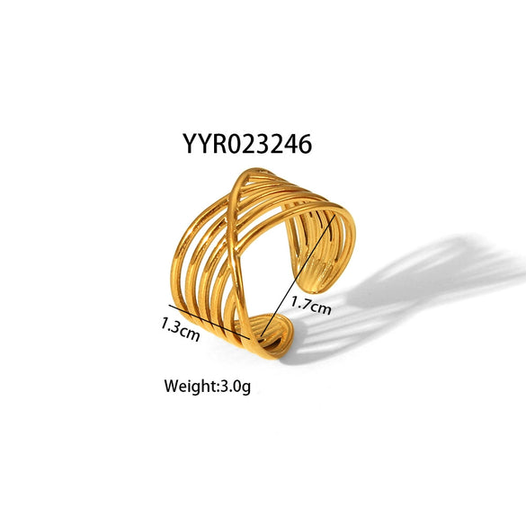 Wholesale Women's Stainless Steel Ring With Geometric Design And Pvd Furnace Real Gold Electroplating Exaggerated Fashion Lines