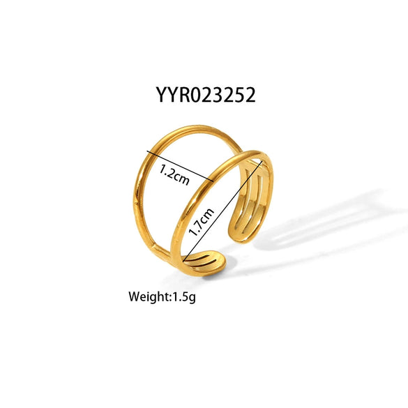 Wholesale Women's Stainless Steel Ring With Geometric Design And Pvd Furnace Real Gold Electroplating Exaggerated Fashion Lines