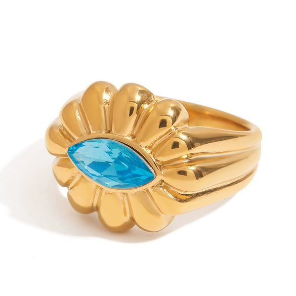 Wholesale Women's Stainless Steel Ring With Geometric Design And Zirconium Flower Accessories Electroplated