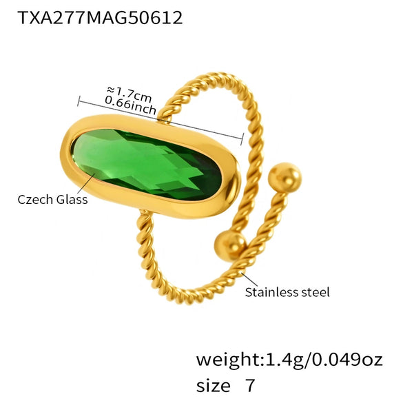 Wholesale Women's 316L Stainless Steel Ring With Geometric Pattern And 18K Real Gold Electroplating Czech Glass And Threaded Steel Ball Design