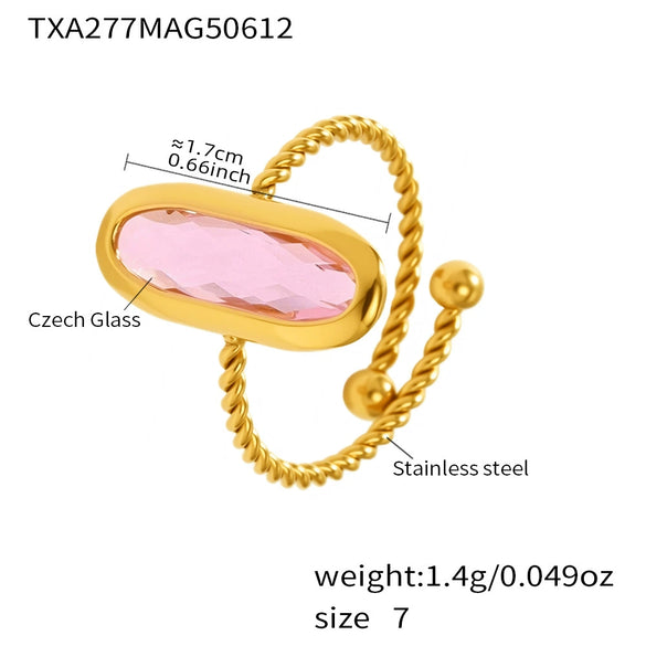 Wholesale Women's 316L Stainless Steel Ring With Geometric Pattern And 18K Real Gold Electroplating Czech Glass And Threaded Steel Ball Design