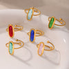Wholesale Women's 316L Stainless Steel Ring With Geometric Pattern And 18K Real Gold Electroplating Czech Glass And Threaded Steel Ball Design