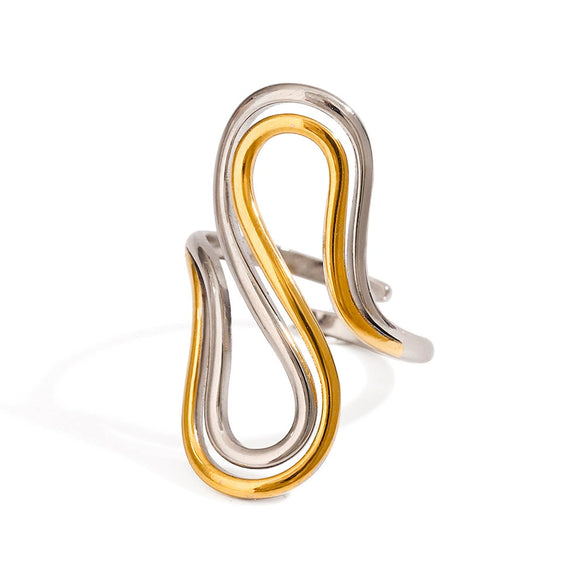 Wholesale Women's Stainless Steel Ring With Quiet Design Sense Gold And Silver Color Matching Double S Shaped Adjustable Opening Geometric Styling And Electroplating