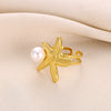 Wholesale Women's Stainless Steel Ring With Shell Marine Elements Imitation Pearl Starfish For Summer Beach Resort Electroplated