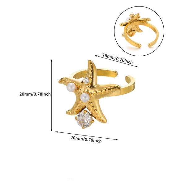 Wholesale Women's Stainless Steel Ring With Starfish And Butterfly Patterns Electroplated