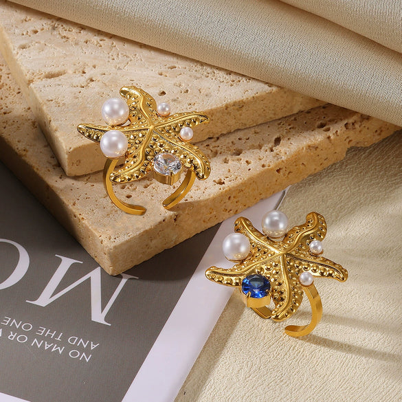 Wholesale Women's Stainless Steel Ring With Starfish And Butterfly Patterns Electroplated