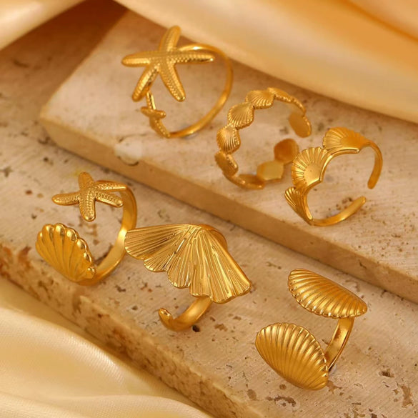 Wholesale Women's Stainless Steel Ring With Starfish Leaf Animal And Zodiac Patterns Electroplated