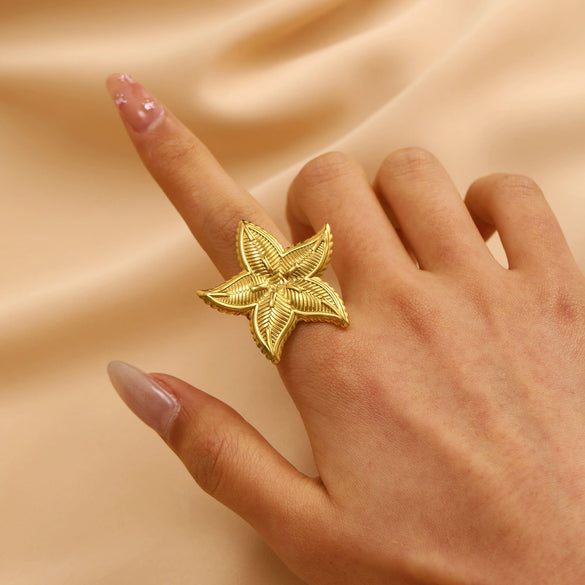 Wholesale Women's Stainless Steel Ring With Starfish Leaf Animal And Zodiac Patterns Electroplated