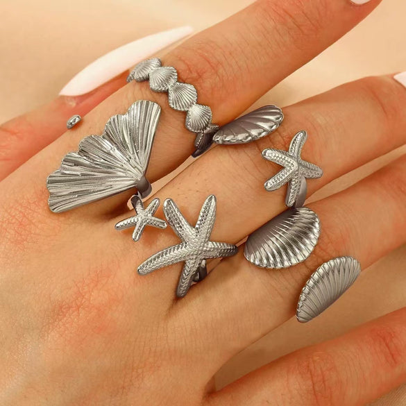 Wholesale Women's Stainless Steel Ring With Starfish Leaf Animal And Zodiac Patterns Electroplated