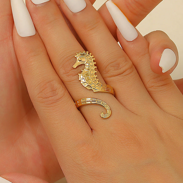 Wholesale Women's Stainless Steel Ring With Starfish Leaf Animal And Zodiac Patterns Electroplated
