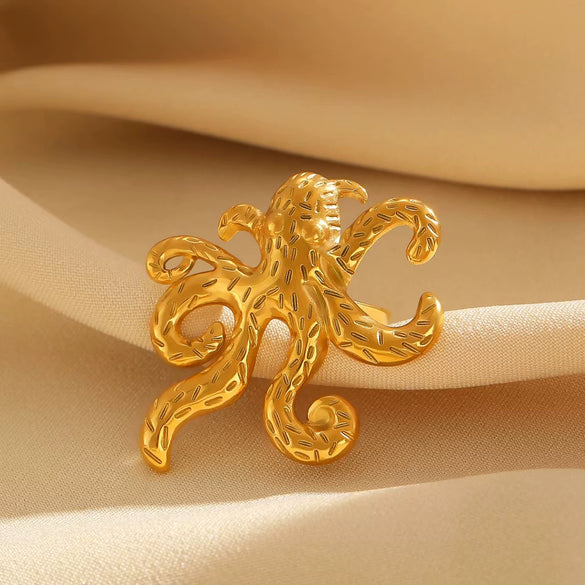 Wholesale Women's Stainless Steel Ring With Starfish Leaf Animal And Zodiac Patterns Electroplated