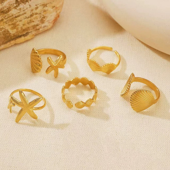 Wholesale Women's Stainless Steel Ring With Starfish Leaf Animal And Zodiac Patterns Electroplated