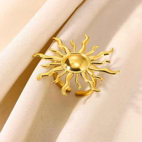Wholesale Women's Stainless Steel Ring With Sunflower Bow And Star Design And Electroplating Treatment