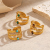 Wholesale Women's Stainless Steel Ring With Turquoise Malachite Tiger Eye Stone Inlaid Geometric Style Electroplated