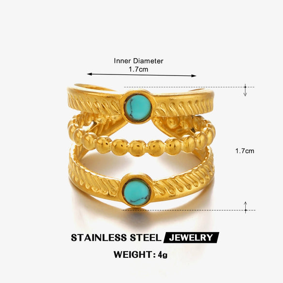 Wholesale Women's Stainless Steel Ring With Turquoise Malachite Tiger Eye Stone Inlaid Geometric Style Electroplated