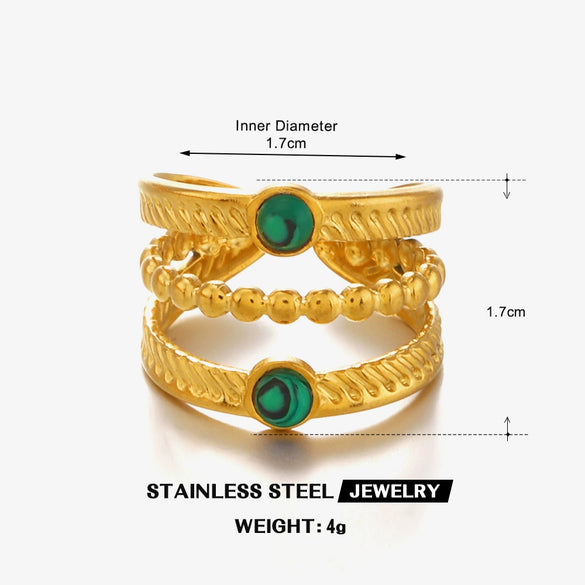 Wholesale Women's Stainless Steel Ring With Turquoise Malachite Tiger Eye Stone Inlaid Geometric Style Electroplated