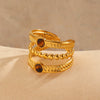 Wholesale Women's Stainless Steel Ring With Turquoise Malachite Tiger Eye Stone Inlaid Geometric Style Electroplated