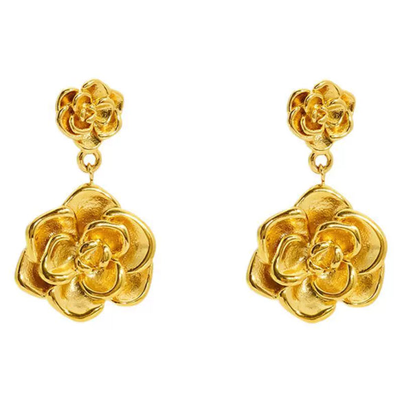 Wholesale Women's 316L Stainless Steel Rose Flower Pendant Earrings With Electroplating