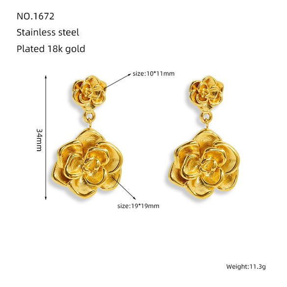 Wholesale Women's 316L Stainless Steel Rose Flower Pendant Earrings With Electroplating