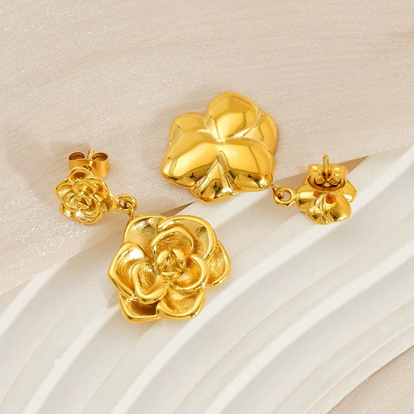 Wholesale Women's 316L Stainless Steel Rose Flower Pendant Earrings With Electroplating