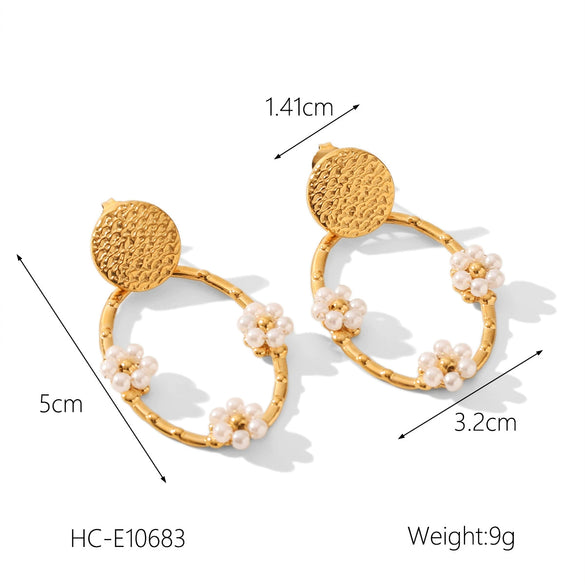 Wholesale Women's Stainless Steel Round Flower Geometric Pattern Electroplated Earrings
