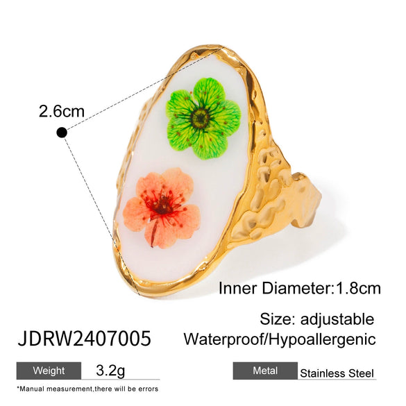 Wholesale Women's Stainless Steel Round Geometric Style Dried Flower Ring With Electroplating Fashion Fresh