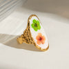 Wholesale Women's Stainless Steel Round Geometric Style Dried Flower Ring With Electroplating Fashion Fresh