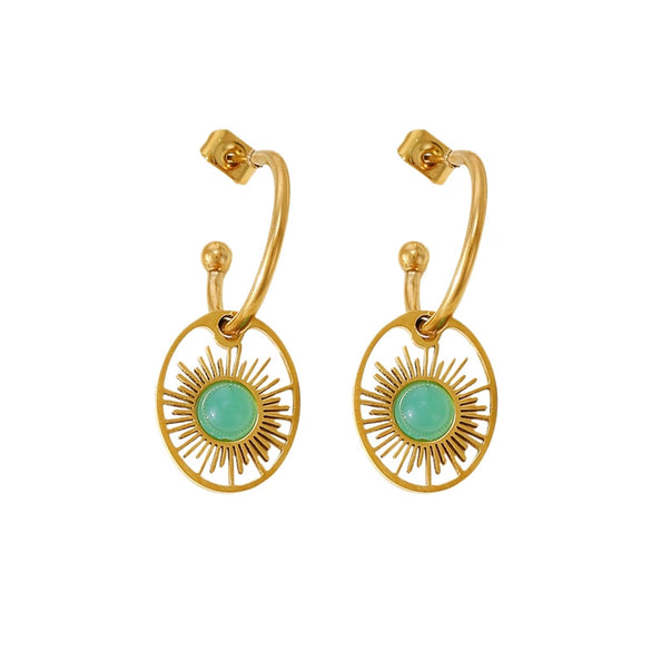 Wholesale Women's Stainless Steel Round Hollow Zircon Geometric Sunflower Pvd Furnace Vacuum Real Gold Plated Earrings