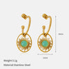 Wholesale Women's Stainless Steel Round Hollow Zircon Geometric Sunflower Pvd Furnace Vacuum Real Gold Plated Earrings