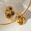 Wholesale Women's Stainless Steel Round Irregular Tiger Eye Stone Earrings With Electroplating And Geometric Design Jewelry