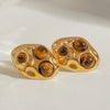 Wholesale Women's Stainless Steel Round Irregular Tiger Eye Stone Earrings With Electroplating And Geometric Design Jewelry