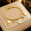 Wholesale Women's Stainless Steel Round Plate Pendant With Blueeyed Pattern And Electroplated Titanium Steel Chain Metal Bracelet