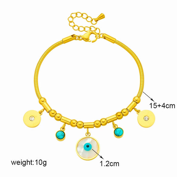Wholesale Women's Stainless Steel Round Plate Pendant With Blueeyed Pattern And Electroplated Titanium Steel Chain Metal Bracelet
