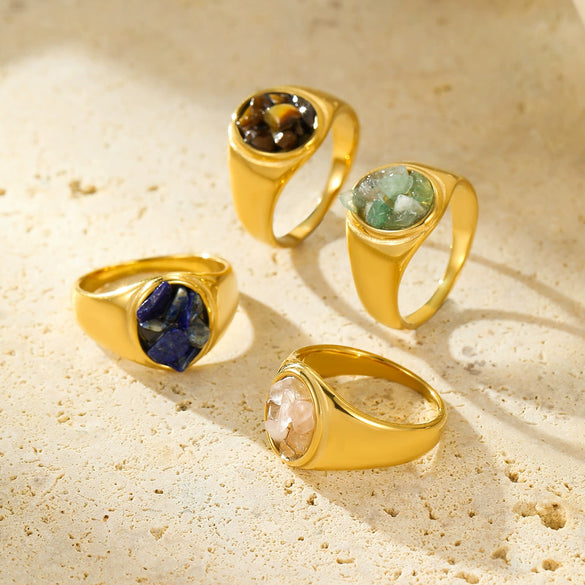 Wholesale Women's Stainless Steel Round Ring Inlaid With Natural Stone Electroplated Joker Fashion Style