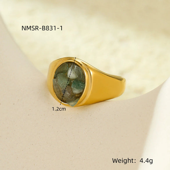 Wholesale Women's Stainless Steel Round Ring Inlaid With Natural Stone Electroplated Joker Fashion Style